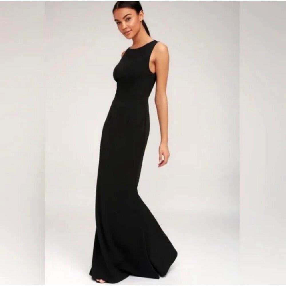 NEW Lulus Black Mine Stretch Backless Sleeveless Mermaid Maxi Gown Dress Medium